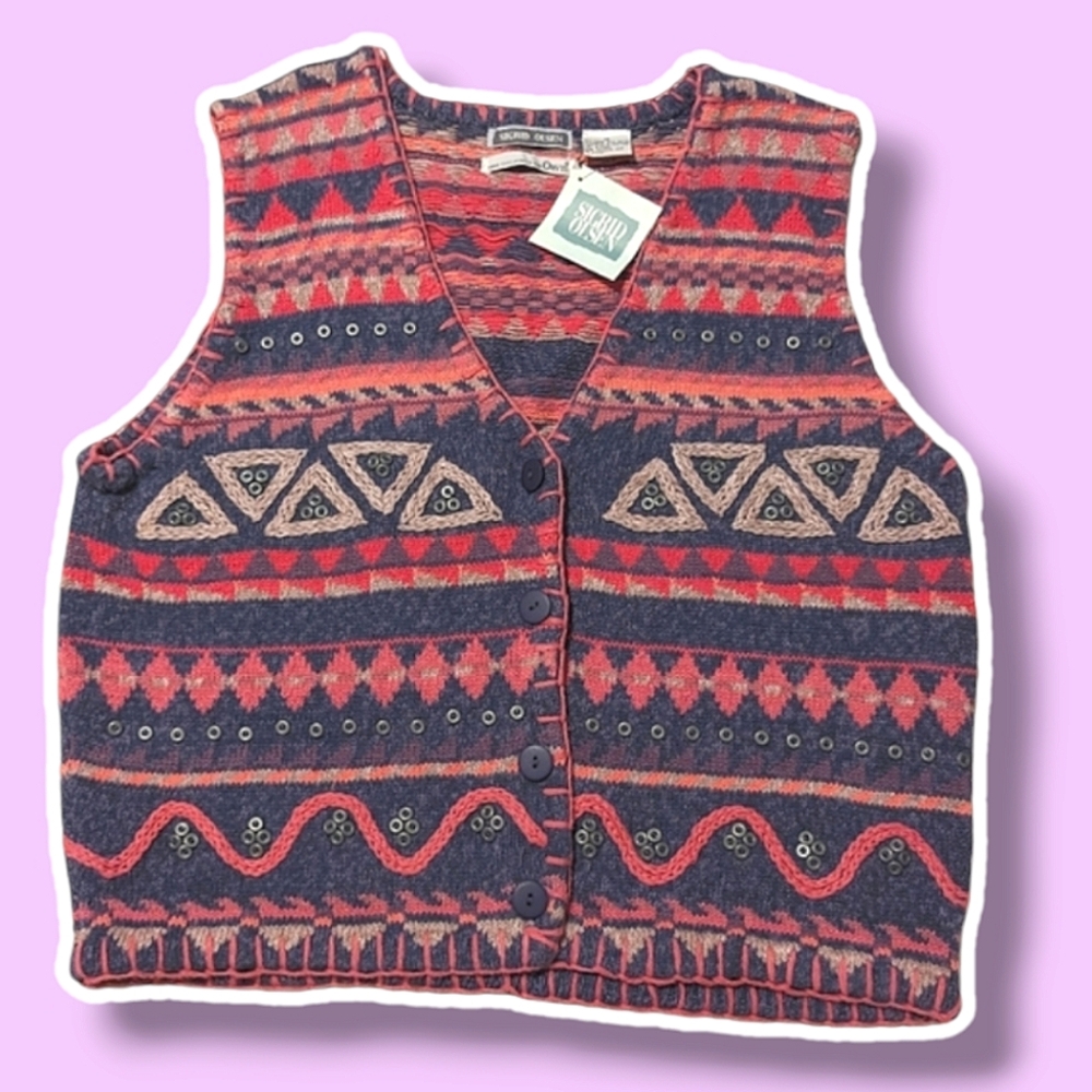 Vintage Women's Multicolor Patterned Knit Vest